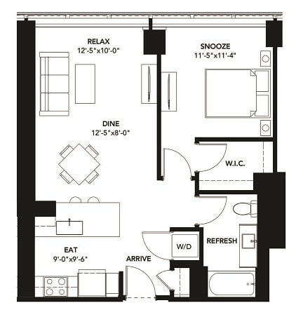 1 Bad 1 Bath Floor Plan with 724 Sq. Ft. at The Elle Apartments, Chicago