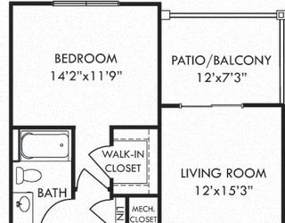 The Falcon. 1 bedroom apartment. Kitchen with island open to living/dinning rooms. 1 full bathroom. Walk-in closet. Patio/balcony.