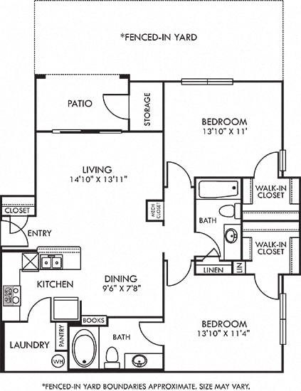 Hatteras with Fenced-in Yard. 2 bedroom apartment. Kitchen with bartop open to living/dinning rooms. 2 full bathrooms. Walk-in closets. Patio/balcony with storage open to yard.