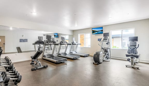 the gym at the preserve apartments at Parks Residential - Denver, Centennial Colorado