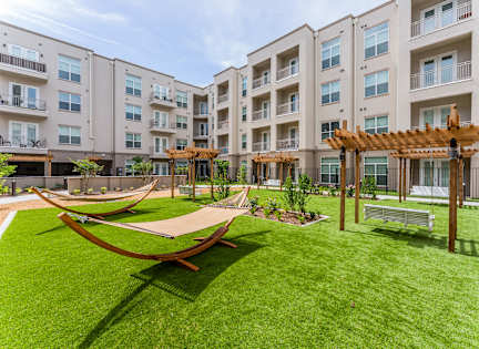 Courtyard with hammocks at Residences at 3000 Bardin Road, Grand Prairie, TX, Texas