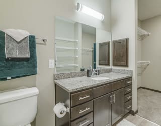 Master bathroom at WH Flats new luxury apartments in south Lincoln NE 68516