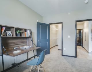 large bedroom with walk in closet at WH Flats new luxury apartments in south Lincoln NE 68516