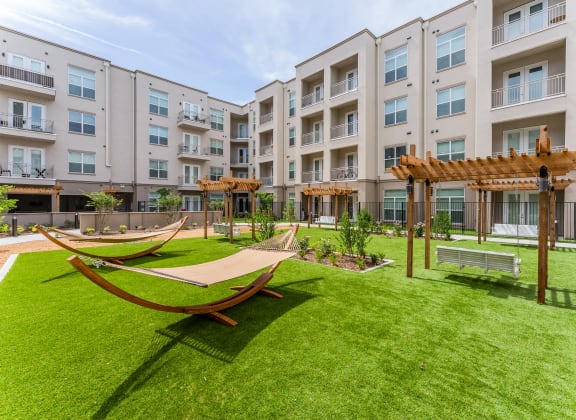 Courtyard with hammocks at Residences at 3000 Bardin Road, Grand Prairie, TX, Texas