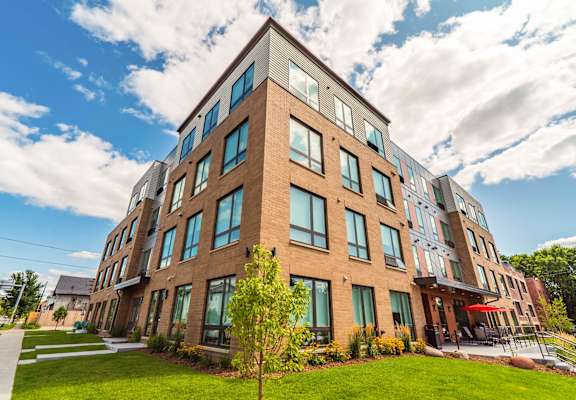 Building exterior of The Central apartments near uptown and downtown Minneapolis MN 55408