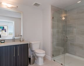 an image of a bathroom with a shower and a toilet
