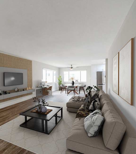 a living room with a couch and a coffee table at Oasis Apartments, Burbank