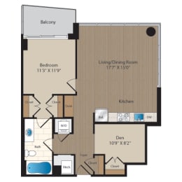 1 bedroom apartments with balcony and den in McLean VA