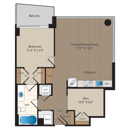 1 bedroom apartments with balcony and den in McLean VA