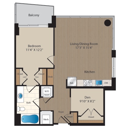 1 bedroom apartments with balcony and den, McLean