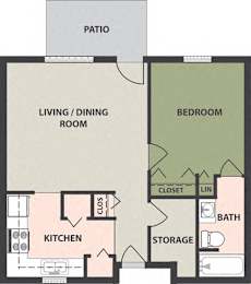  Floor Plan 1-Bedroom, 1-Bath