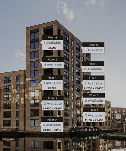an illustration of a building with many different signs in front of it