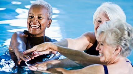Elderly women swimming in pool