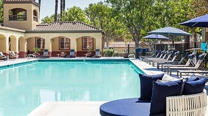 Pool Side Relaxing Area With Sundeck at Deerwood, Corona, California