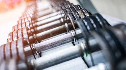 a close up of a set of dumbbells