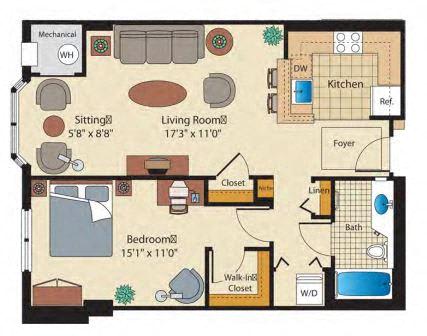 Floor Plan of 1 bedroom luxury apartments in Bethesda MD