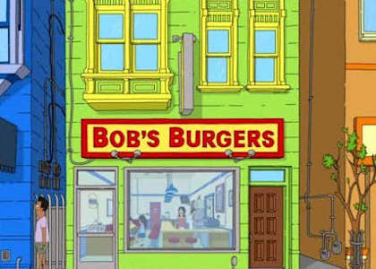 A cartoon image of a restaurant named Bob's Burgers.