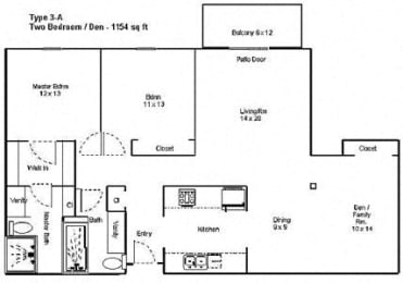  Floor Plan Two Bedroom Two Bath + Den