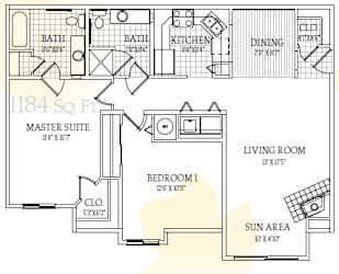 Floor Plan Two Bedroom Two Bath (1,184 - 1,194 Square Feet)