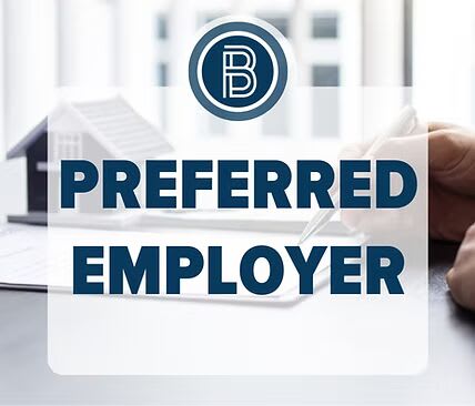 A logo with the text "PREFERRED EMPLOYER" is displayed on a screen.