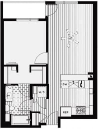 A5 &#x2013; 1 Bedroom 1 Bath Floor Plan Layout &#x2013; 760 Square Feet