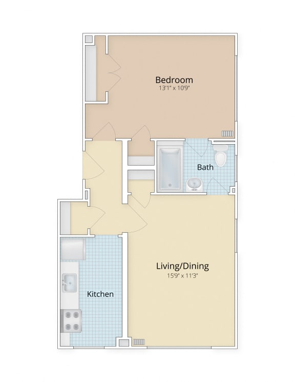 4115 Wisconsin one bedroom floor plan with large bedroom and living area at 4115 Wisconsin, Washington