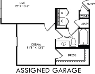 The Vera with Assigned garage. 1 bedroom apartment. Kitchen with island open to living room. 1 full bathroom. Walk-in closet. Patio/balcony.