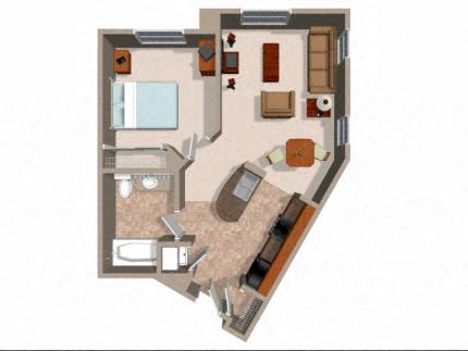 Floor Plan  1x1 Bedroom Floor Plans For Rent at Rockwood at the Casacdes in Slymar CA