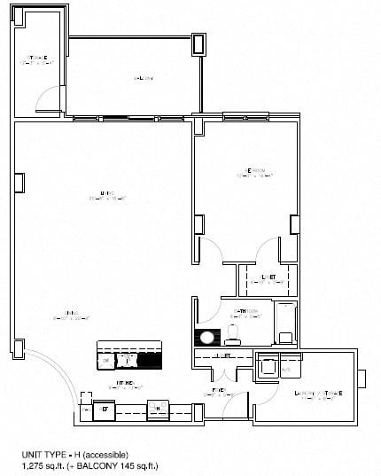 Floor plan of a 1 bed, 1 bath apartment at Amesbury Gate in Bedford, NS