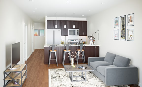 a living room with a couch and a coffee table