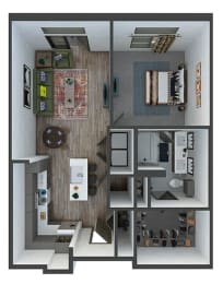Lexington 1 bedroom, 1 bath. L-shaped kitchen with island and pantry. washer/dryer. Double sink bath vanity. linen closet. Patio/balcony