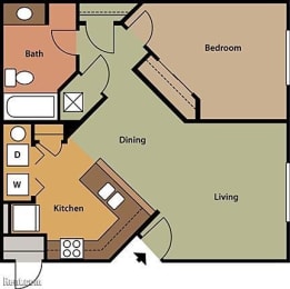 One Bedroom One Bathroom 732 Sqft Floor Plan at Holly Cove Apartments, Florida, 32073
