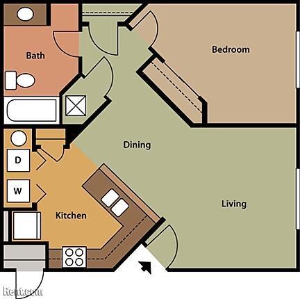 One Bedroom One Bathroom 732 Sqft Floor Plan at Holly Cove Apartments, Florida, 32073