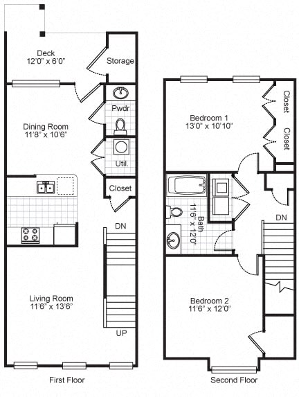 2 Bedroom 2 Bath Townhouse 2D Floorplan, Bedford Hill Apartments, Pittsburgh, PA