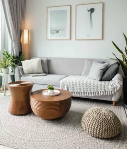 a living room with a couch and coffee table