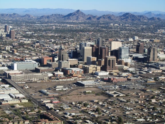a view of the city from above