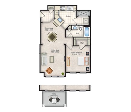 a floor plan of a one bedroom apartment