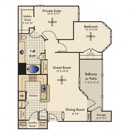 2 Bed 1 Bath Floor Plan with 1,002 Sq. Ft.  at Reserve by the Lake, Houston, Texas