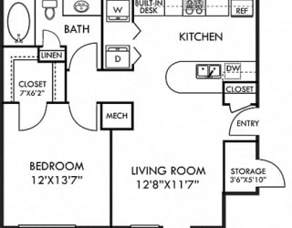 San Sebastian + Fenced-in Yard. 1 bedroom apartment. Kitchen with bartop open to living room. 1 full bathroom. Walk-in closet. Patio/balcony open to yard. External storage.