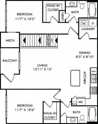 The Evans. 2 bedroom apartment. 1st floor entry from garage. Kitchen with island open to living/dinning rooms. 2 full bathrooms. Walk-in closets. Patio/balcony.