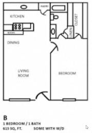  Floor Plan 1 Bed	1 Bath