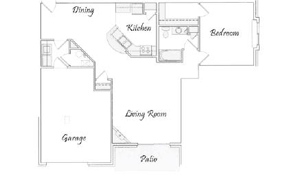 Cove one bedroom one bathroom floorplan at Pinebrook Apartments