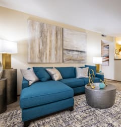 our apartments offer a living room with a blue couch