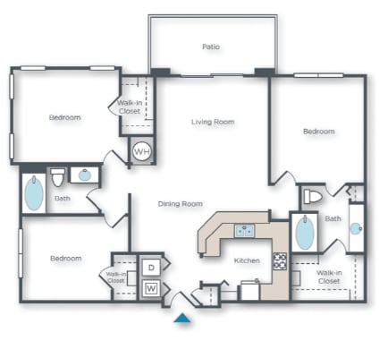 Floor Plan  Yucca A 3 bed 2 bath with patio