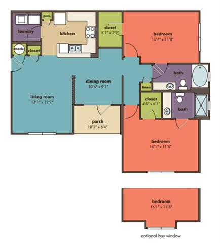 Floor Plan  2 bedroom 2 bathroom Thalia Floorplan at Abberly Crossing Apartment Homes by HHHunt, Ladson, SC, 29456
