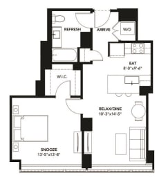 1 Bad 1 Bath Floor Plan with 691 Sq. Ft. at The Elle Apartments, Chicago, IL