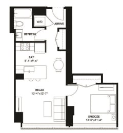 1 Bad 1 Bath Floor Plan with 638 Sq. Ft. at The Elle Apartments, Chicago, IL, 60605