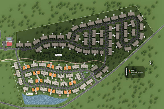 a site map of a campus with buildings and a parking lot