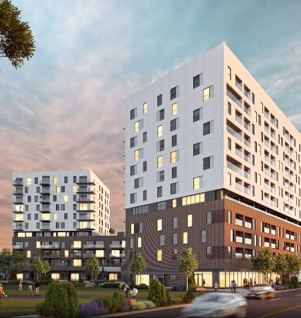 Building Front Exterior at Lynk De la Savane Apartments, Montreal, QC, H4P 0E2