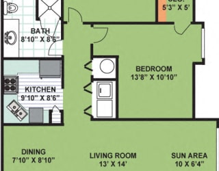 Floor Plan Two Bedroom Two Bath (1,160 Square Feet)